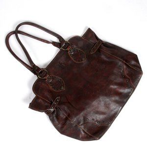 large Frye label satchel with leather handles